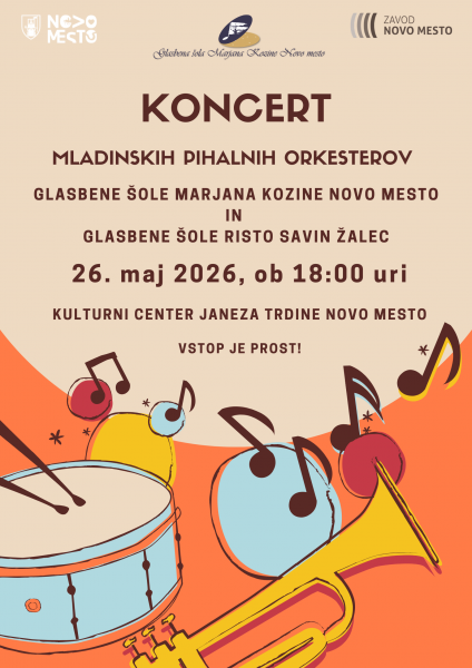 Plakat za koncert Mladinskega pihalnega orkestra